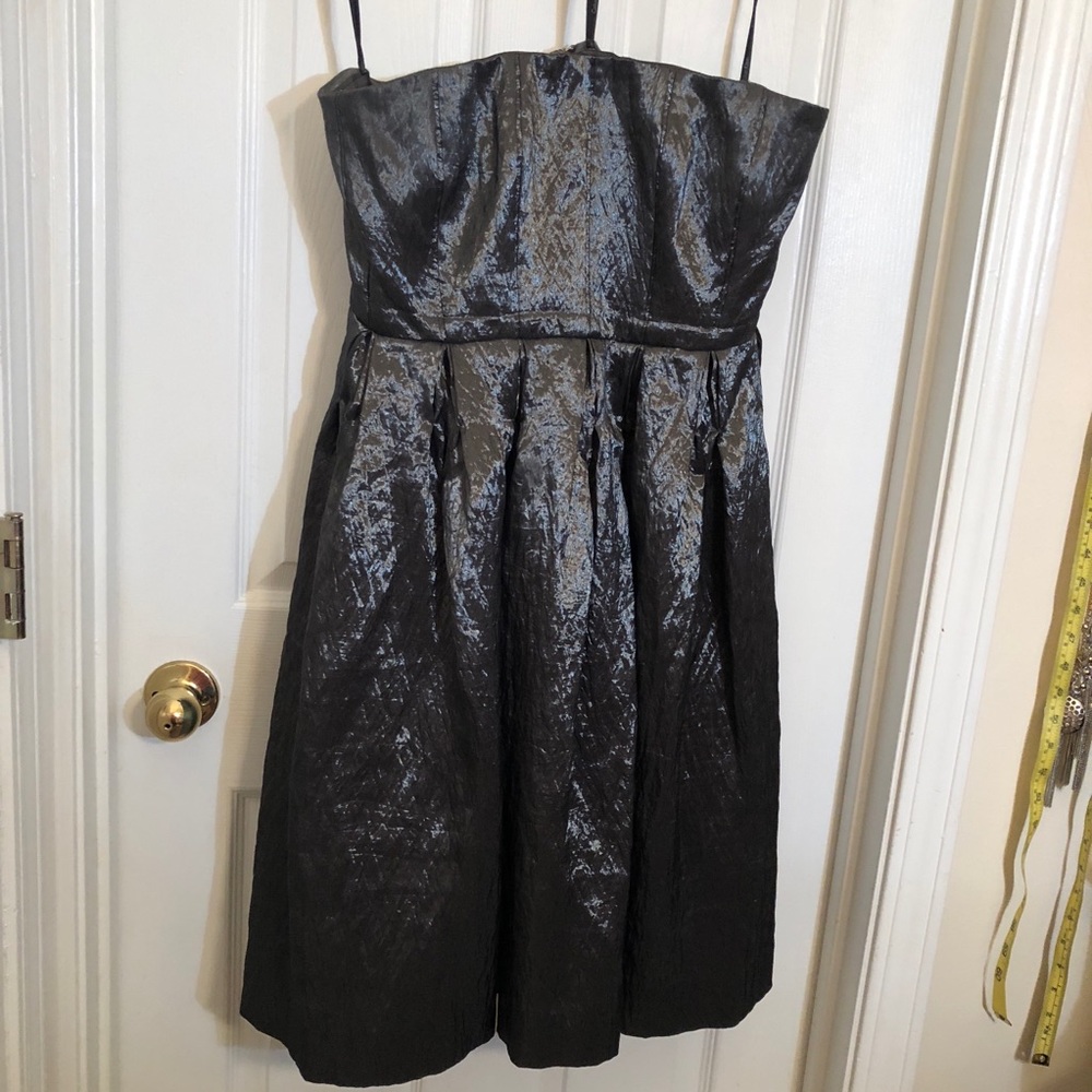 Calvin Klein gun metal metallic strapless dress